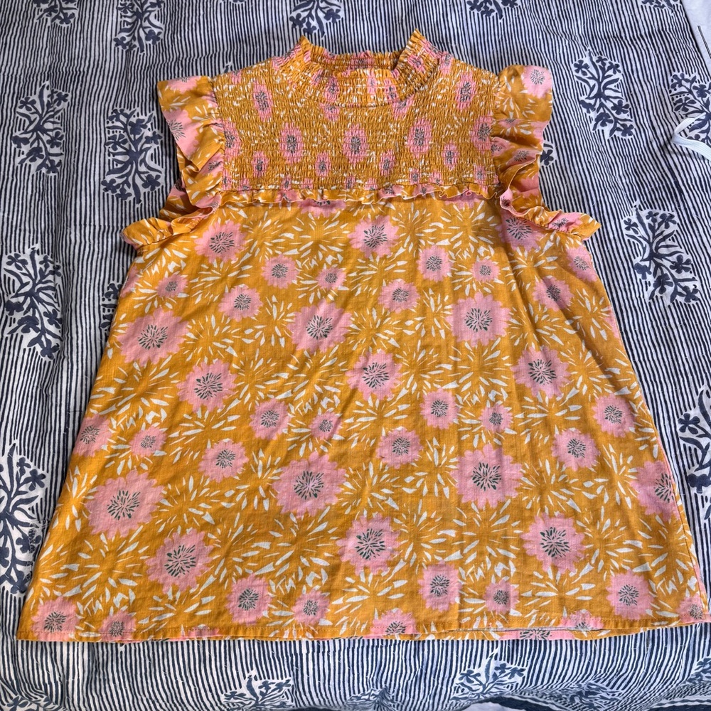 THML Smocked Yellow Floral Ruffle-Sleeve top